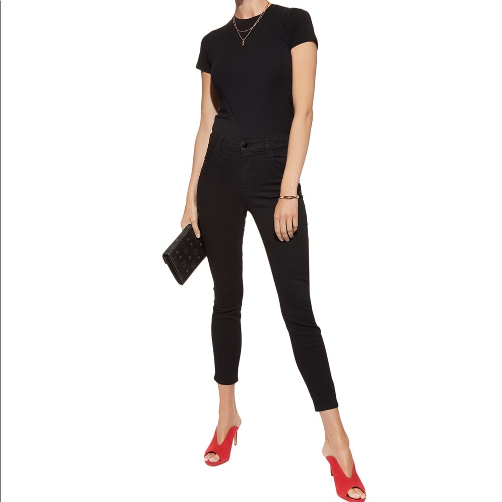 J BRAND "#231 ALANA HIGH-RISE CROP SKINNY" Stretch Denim Jeans In "VANITY"